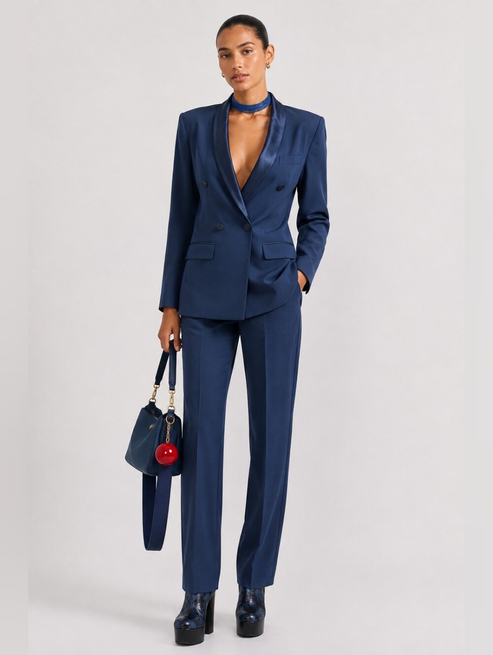 Patricia Jones Vintage Navy Satin Trim Power Suit Set S